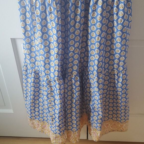 J. Crew Point Sur Blue Yellow Tiered Floral Maxi Dress Peasant Long Boho Altered - Picture 3 of 16